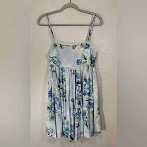 Willow Raissa Linen Blend Blue Purple Floral Strap Mini Dress Women’s Medium